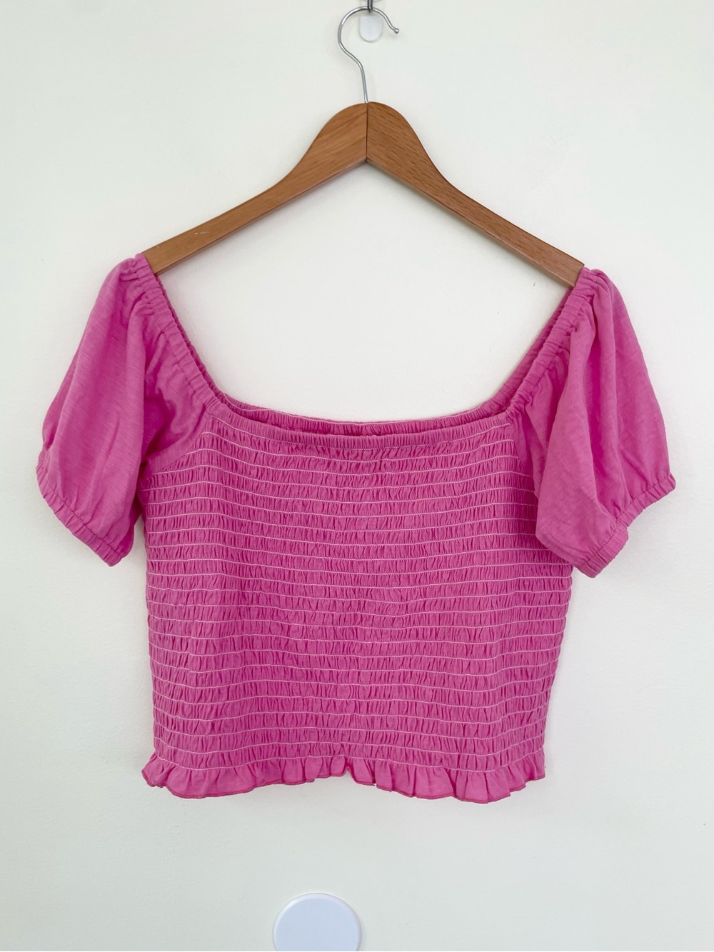 Simply Southern Collection Shirred Stretch Hot Pink Crop Blouse XL Extra Large